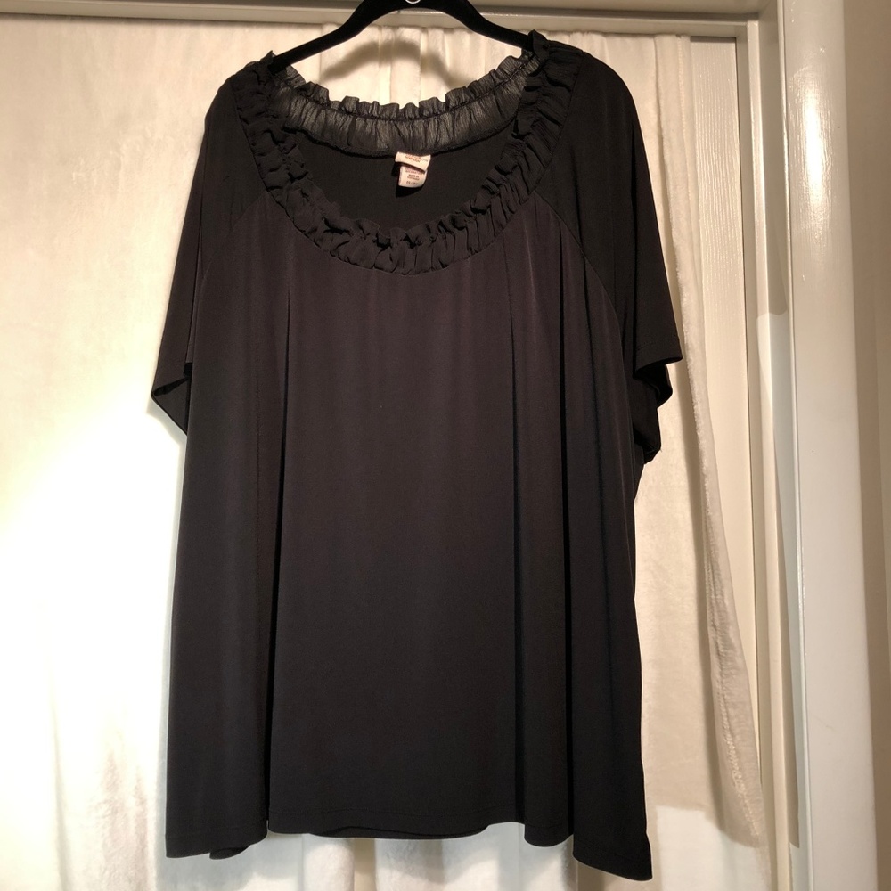 Covington Black Ruffle Collar Blouse Plus
